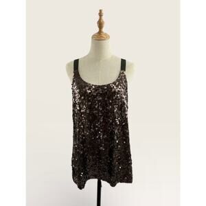Theory 100% Silk Chocolate Sequin Top with Grosgrain Strap, Size M